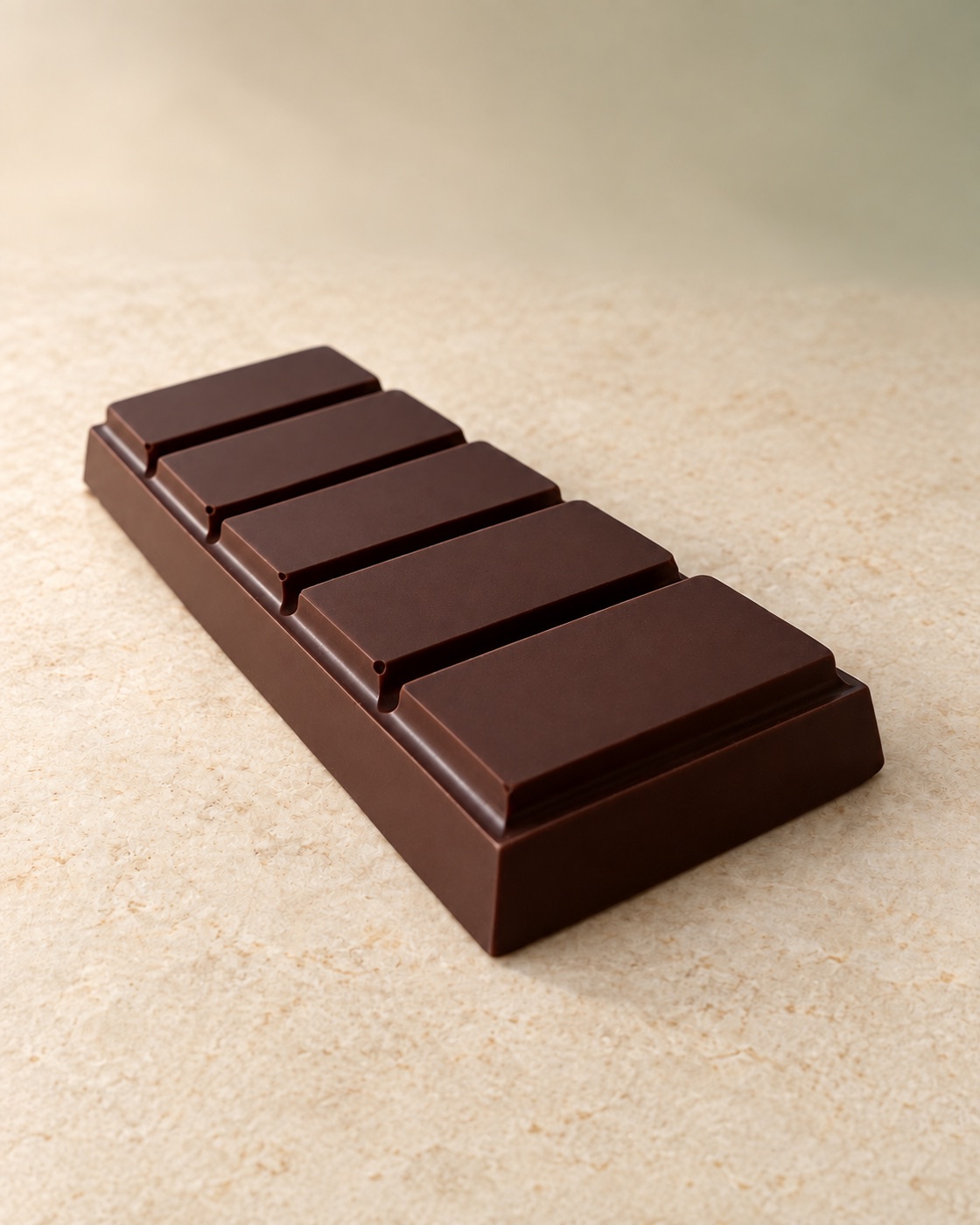 Barra de chocolate en una presentación editorial