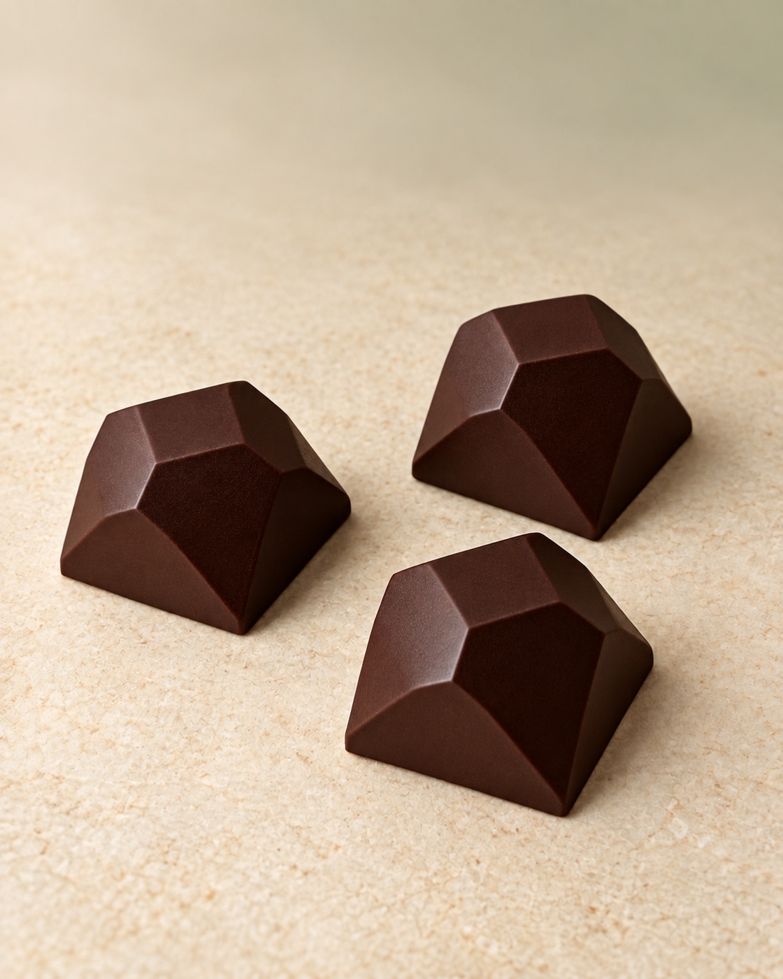 Bombón de chocolate en una presentación editorial